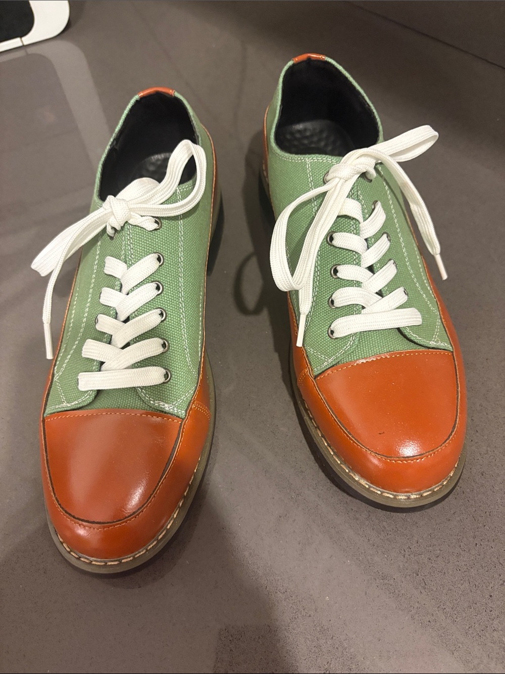 Men's Green Canvas and Brown Leather Derby Oxfords – Casual Lace-Up